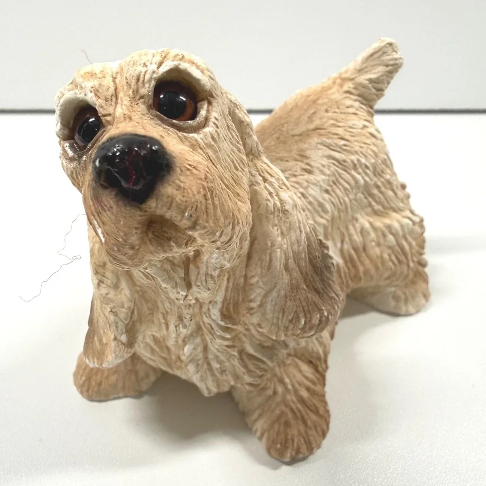 Stone Critter Littles Vintage 1984 Cocker Spaniel Dog Figurine Resin Buff Tan 3